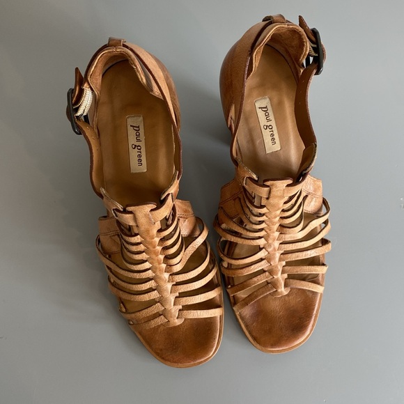 Paul Green Christy Caged Brown Leather Woven Sandle Size 7.5 USA 4.5 in Austria - Picture 2 of 8